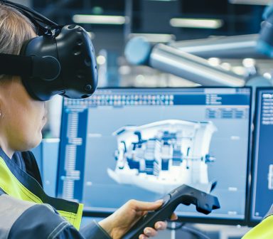 Factory: Female Industrial Engineer Wearing Virtual Reality Head